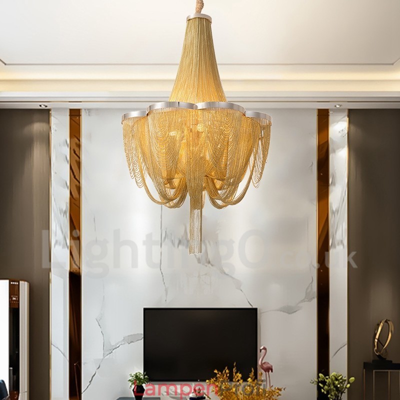 Quasten Kronleuchter Designer Pendelleuchte Silber Gold Farbe