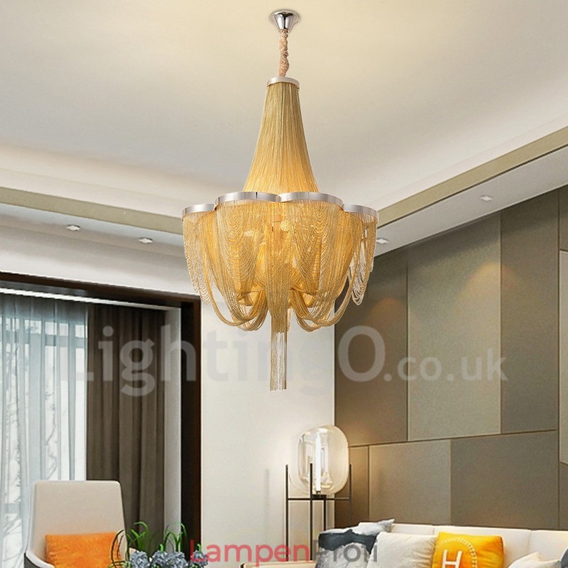 Quasten Kronleuchter Designer Pendelleuchte Silber Gold Farbe