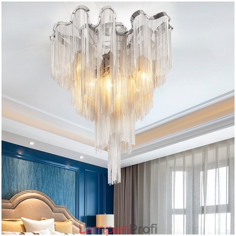 Quasten Kronleuchter Designer Deckenleuchte Silber Gold Farbe