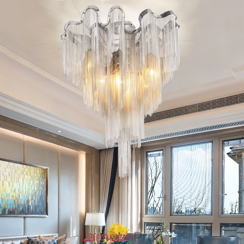 Quasten Kronleuchter Designer Deckenleuchte Silber Gold Farbe