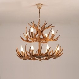 12 (8 + 4) Licht 2 Ebenen Rustikaler künstlerischer Retro-Kronleuchter mit Geweih