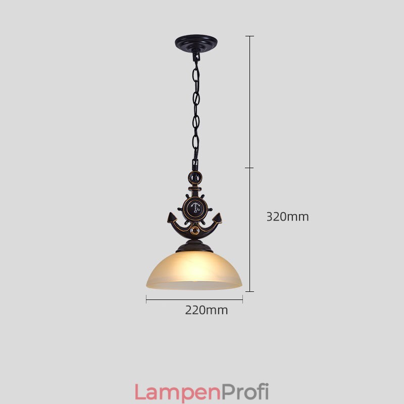 One Light Hängeleuchte, schwarz, rustikal, künstlerisch, Retro, Antik, mit Glasschirm