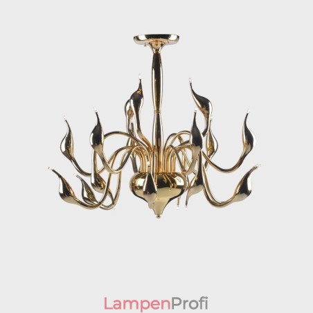 15-flammiger, moderner Kronleuchter aus galvanisiertem Metall in Gold 15-flammiger, moderner Kronleuchter aus galvanisiertem Metall in Gold