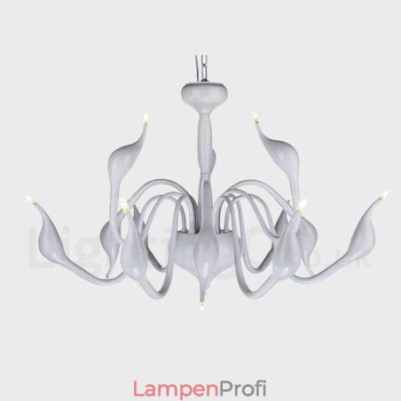 12-flammige moderne Pendelleuchte aus weißem Metall im Schwanenstil