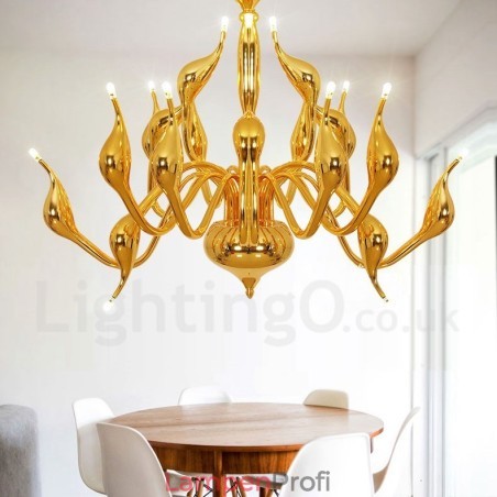 18 Lichter Edelstahl Post Modern Swan Kronleuchter Licht G4 Gold Fertig