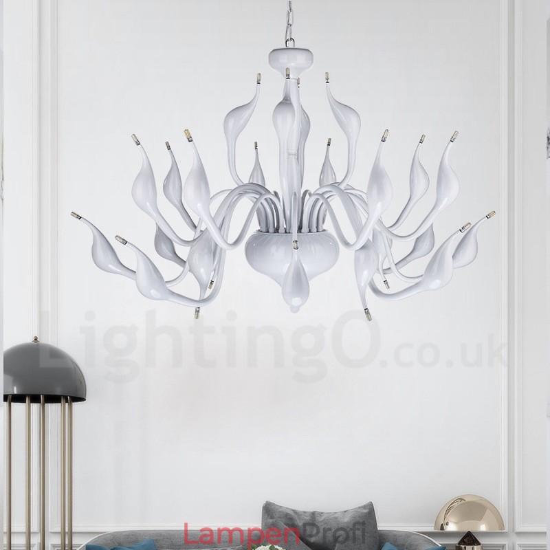 24 Lichter Moderne Swan Kronleuchter Licht G4 Weiß Beschichtung
