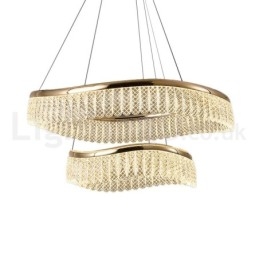 Quadratische Kristallpendelleuchte 1 2 Ringe K9 Kristall Innendeckenleuchte