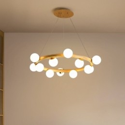 Nordic Ring Schlichter moderner Kronleuchter aus Holz mit Bohnenschirmen