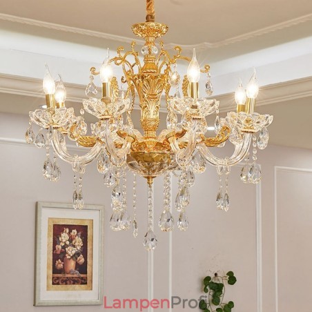 Luxuriöser Kronleuchter mit 6 und 8 Lichtern, goldfarbener Kristallkerzenleuchter Luxuriöser Kronleuchter mit 6 und 8 Lichtern, goldfarbener Kristallkerzenleuchter
