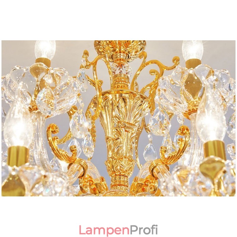 Luxuriöser Kronleuchter mit 6 und 8 Lichtern, goldfarbener Kristallkerzenleuchter