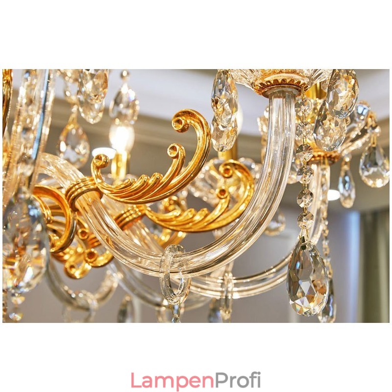 Luxuriöser Kronleuchter mit 18 Lichtern und zwei Ebenen, goldfarben, Kristall