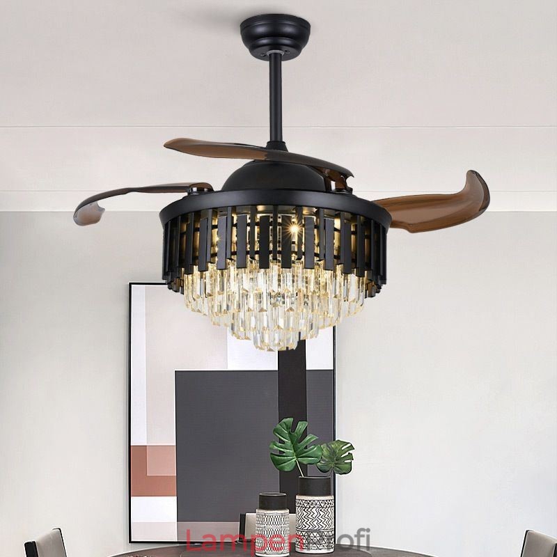 Einziehbarer Deckenventilator mit Licht und Kristall-Deckenventilator