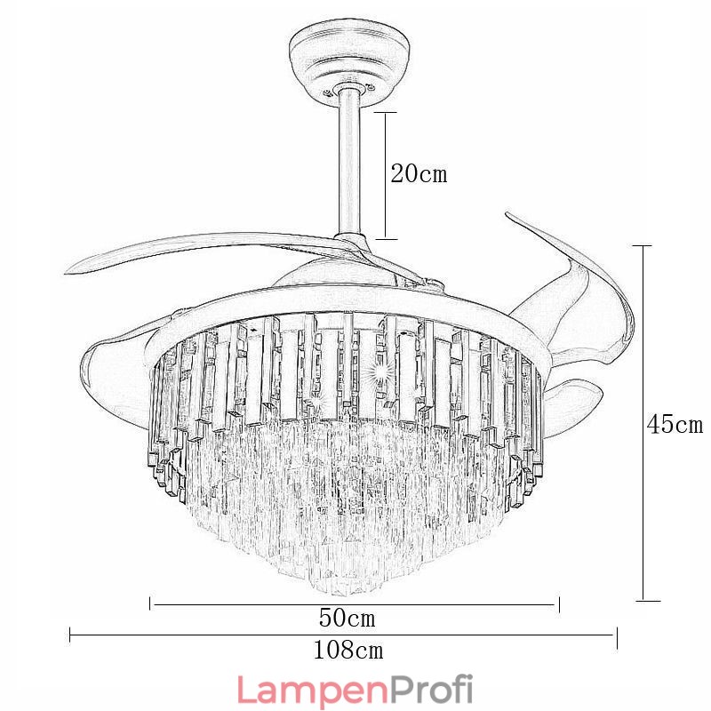 Einziehbarer Deckenventilator mit Licht und Kristall-Deckenventilator