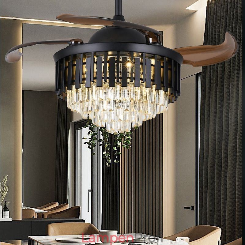 Einziehbarer Deckenventilator mit Licht und Kristall-Deckenventilator
