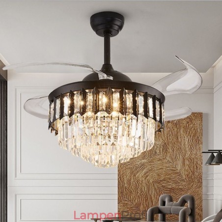 Einziehbarer Deckenventilator mit Licht und Kristall-Deckenventilator Einziehbarer Deckenventilator mit Licht und Kristall-Deckenventilator