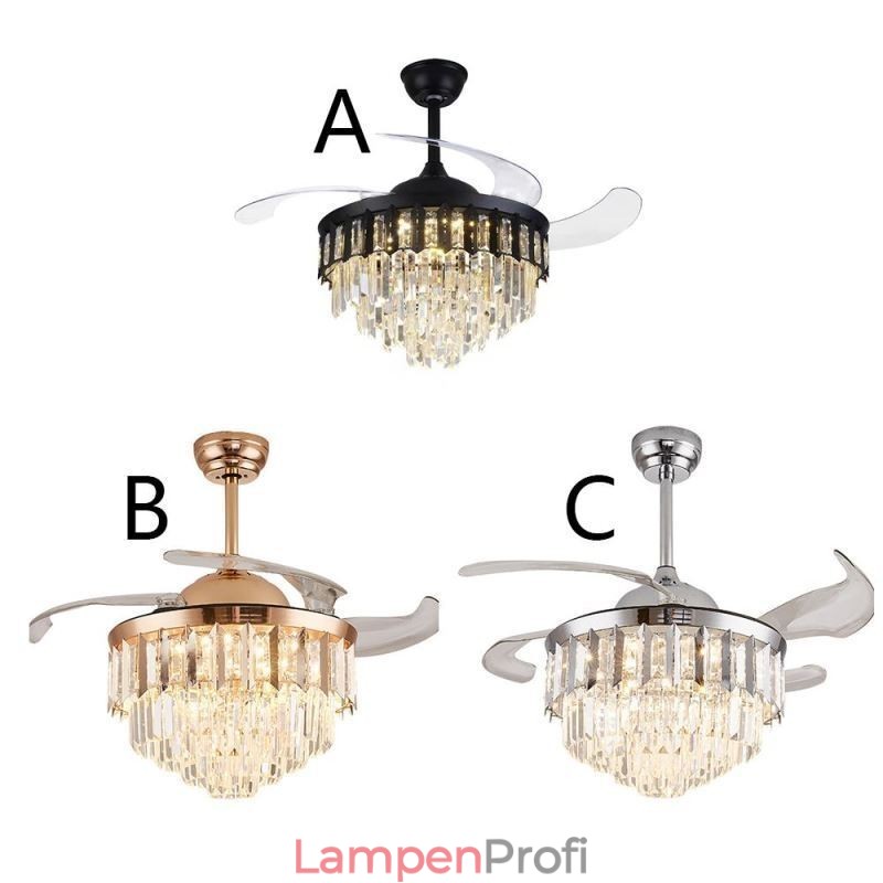 Einziehbarer Deckenventilator mit Licht und Kristall-Deckenventilator