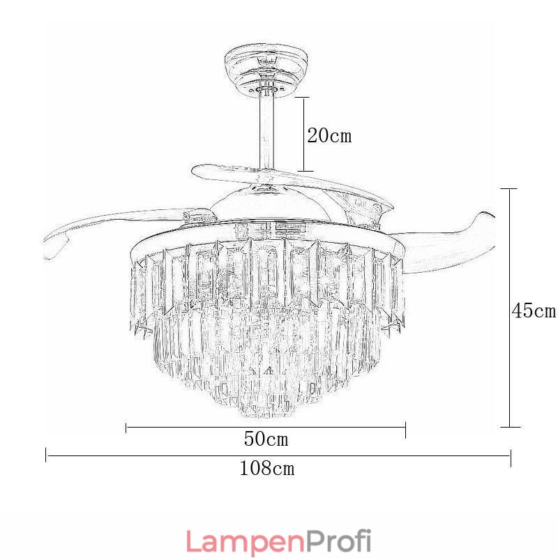 Einziehbarer Deckenventilator mit Licht und Kristall-Deckenventilator