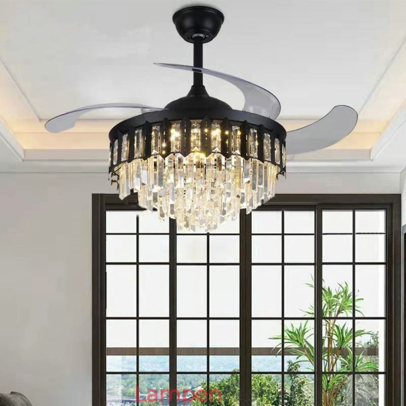 Einziehbarer Deckenventilator mit Licht und Kristall-Deckenventilator