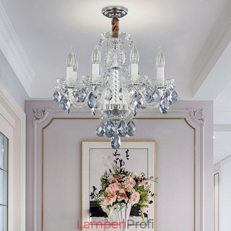 Europäischer blauer Kristall-Kronleuchter, Glas-Leuchtkörper, 8 Lichter