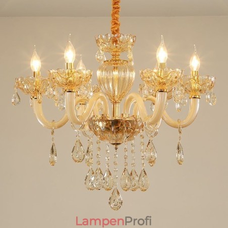 Wunderschöner Kristall-Kronleuchter, europäische Cognac-Farbe, Deckenleuchte, Glaskörper, 8 Lichter Wunderschöner Kristall-Kronleuchter, europäische Cognac-Farbe, Deckenleuchte, Glaskörper, 8 Lichter
