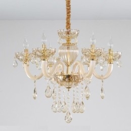 Wunderschöner Kristall-Kronleuchter, europäische Cognac-Farbe, Deckenleuchte, Glaskörper, 8 Lichter