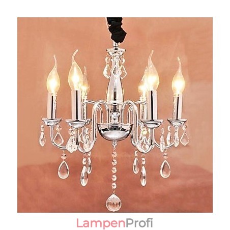 6-flammige Kristall-Pendelleuchte in Kerzenform