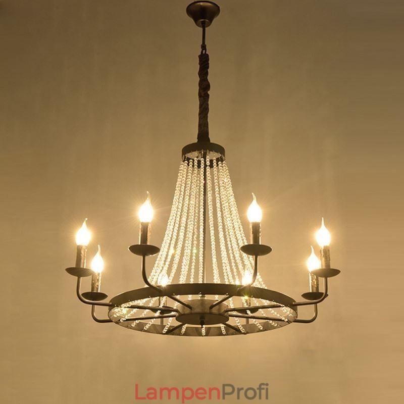 Vintage Kristall Pendelleuchte Schwarzer Eisen Kerzenleuchter