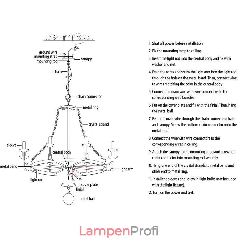 Vintage Kristall Pendelleuchte Schwarzer Eisen Kerzenleuchter