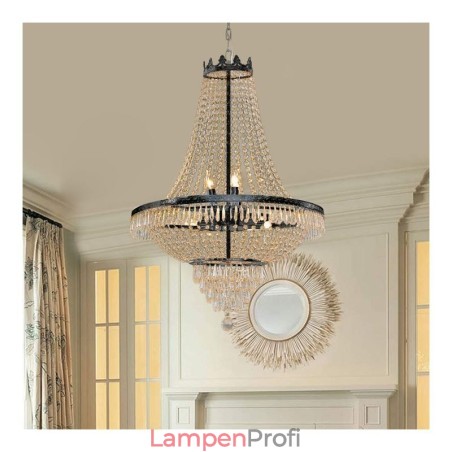 Klassischer Kristall-Kronleuchter, schwarz, Empire-Stil, Pendelleuchte, 9 Lichter Klassischer Kristall-Kronleuchter, schwarz, Empire-Stil, Pendelleuchte, 9 Lichter