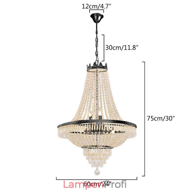 Klassischer Kristall-Kronleuchter, schwarz, Empire-Stil, Pendelleuchte, 9 Lichter
