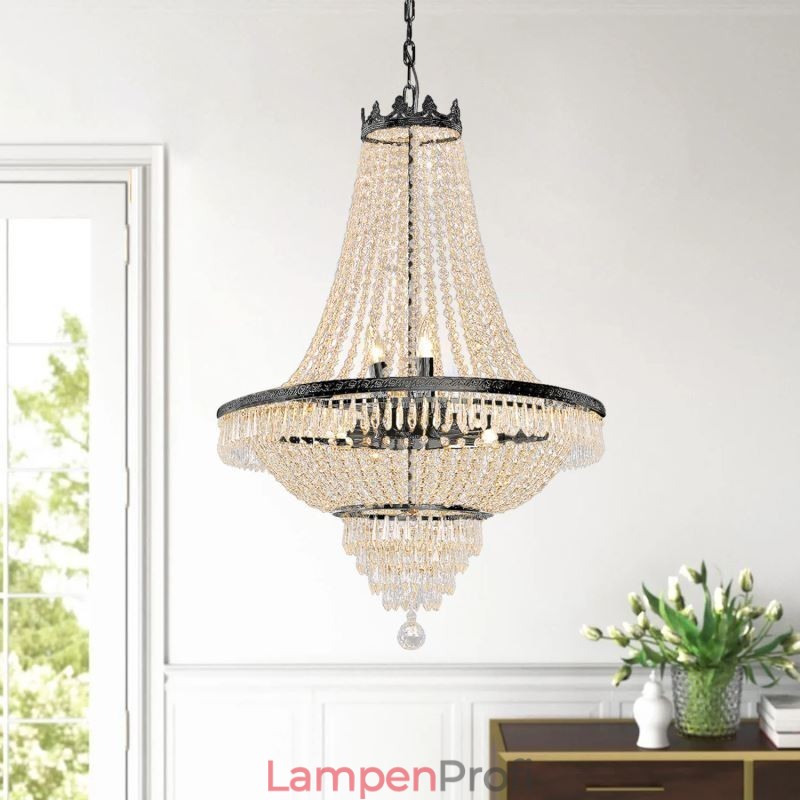 Klassischer Kristall-Kronleuchter, schwarz, Empire-Stil, Pendelleuchte, 9 Lichter