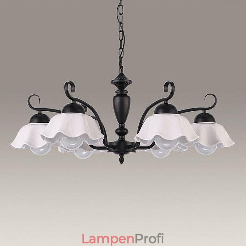 Nordische Pendelleuchte aus Eisen in Blumenform mit Glasschirm
