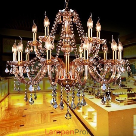 Europäischer Kristall-Kronleuchter, elegante große Pendelleuchte, Bernstein Europäischer Kristall-Kronleuchter, elegante große Pendelleuchte, Bernstein