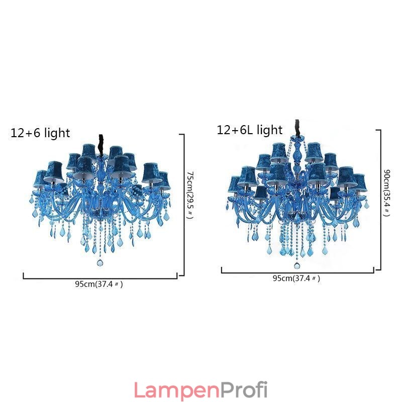 Großer Kristall-Kronleuchter Europäische Pendelleuchte Hellblaue Farbe Ästhetik