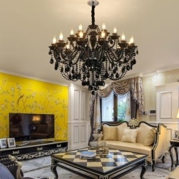 Luxus-Kristall-Kronleuchter im europäischen Stil, schwarze Pendelleuchte