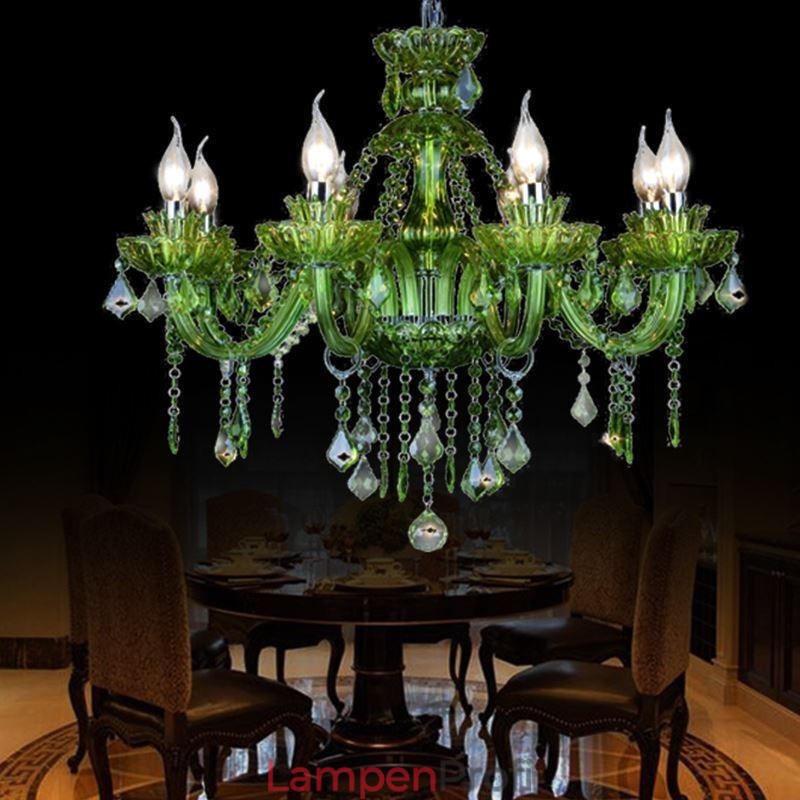 Europäischer Stil Kristall Grün Kronleuchter Kerze Pendelleuchte