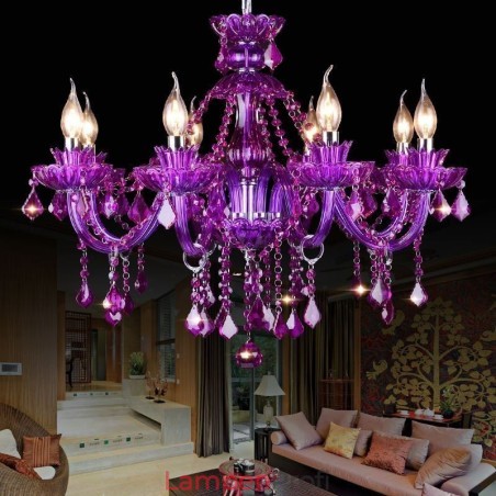 Elegante lila Kristall Deckenleuchte Europäischer Kronleuchter Elegante lila Kristall Deckenleuchte Europäischer Kronleuchter