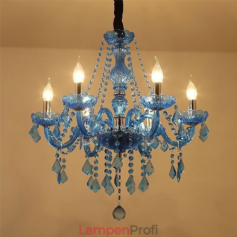 Blauer Kristall-Kronleuchter im europäischen Stil, einzigartige Pendelleuchte