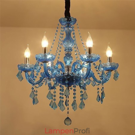 Blauer Kristall-Kronleuchter im europäischen Stil, einzigartige Pendelleuchte