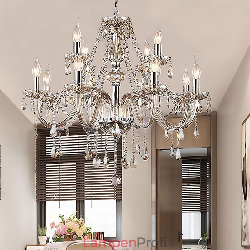 Großer Kristall-Kronleuchter Cognac Europäische Deckenleuchte