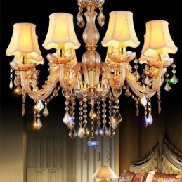 Europäischer Kristall-Kronleuchter, elegante bernsteinfarbene Pendelleuchte