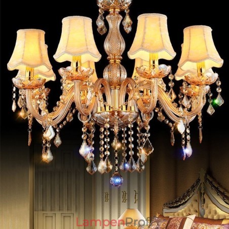 Europäischer Kristall-Kronleuchter, elegante bernsteinfarbene Pendelleuchte Europäischer Kristall-Kronleuchter, elegante bernsteinfarbene Pendelleuchte