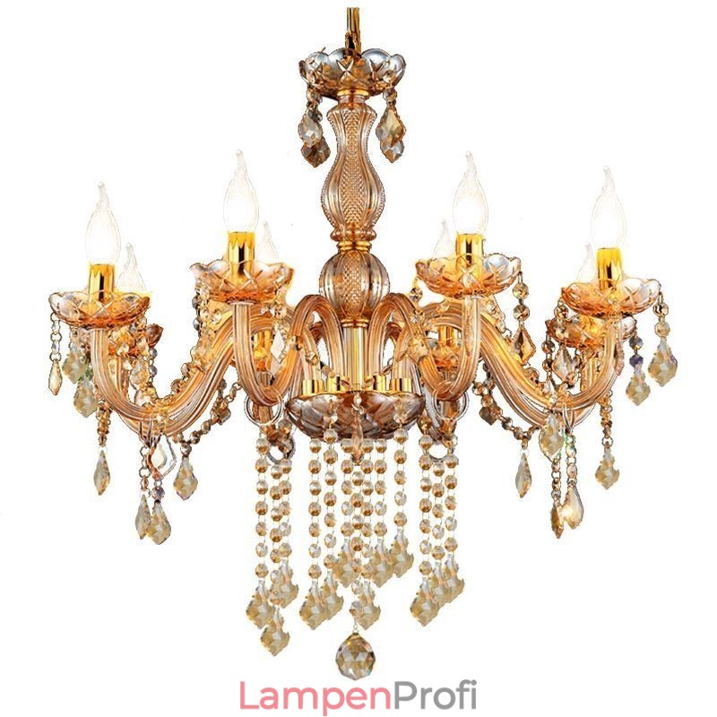 Europäischer Kristall-Kronleuchter, elegante bernsteinfarbene Pendelleuchte