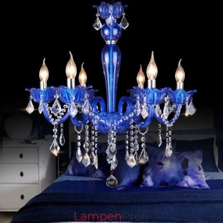Kristall-Kronleuchter im europäischen Stil, blaue Pendelleuchte aus Kristallglas Kristall-Kronleuchter im europäischen Stil, blaue Pendelleuchte aus Kristallglas