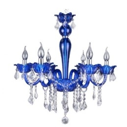 Kristall-Kronleuchter im europäischen Stil, blaue Pendelleuchte aus Kristallglas