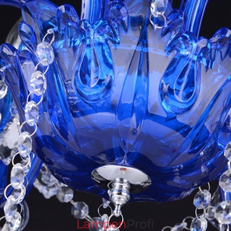 Kristall-Kronleuchter im europäischen Stil, blaue Pendelleuchte aus Kristallglas