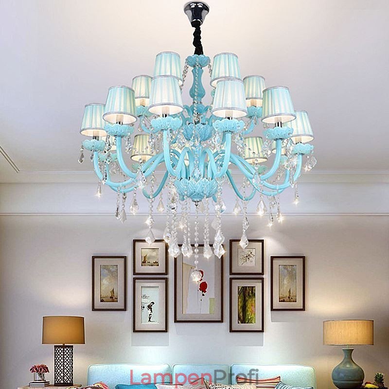 Europäischer großer Kristall-Kronleuchter, blaue Farbe, Pendelleuchte