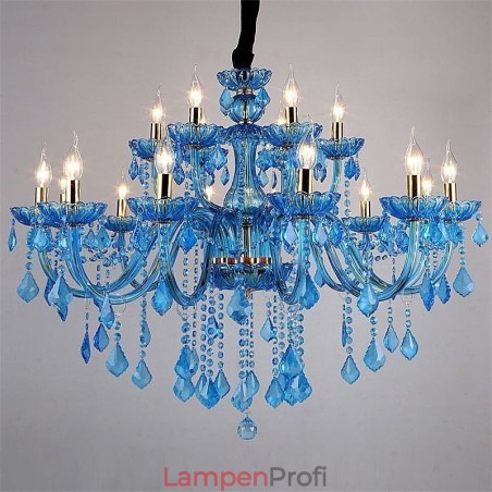 Eleganter Kristall-Kronleuchter, europäische blaue Pendelleuchte Eleganter Kristall-Kronleuchter, europäische blaue Pendelleuchte