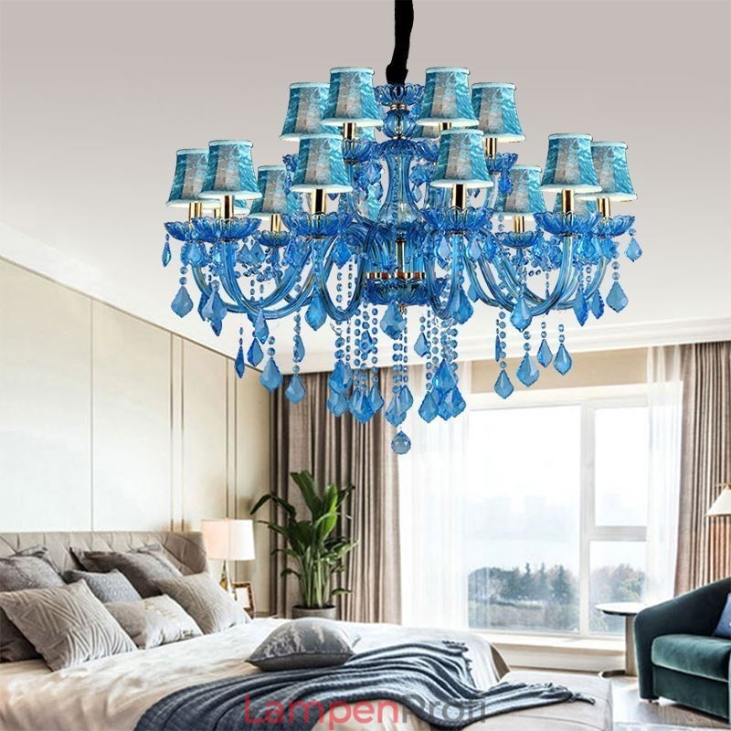 Eleganter Kristall-Kronleuchter, europäische blaue Pendelleuchte