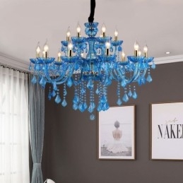 Eleganter Kristall-Kronleuchter, europäische blaue Pendelleuchte